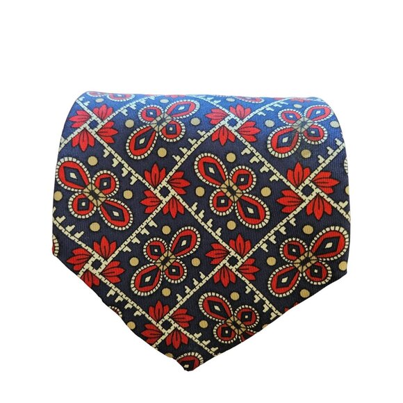 Liberty Of London Men Silk Necktie Geometric Pattern Red & Blue Made In USA - Picture 3 of 9